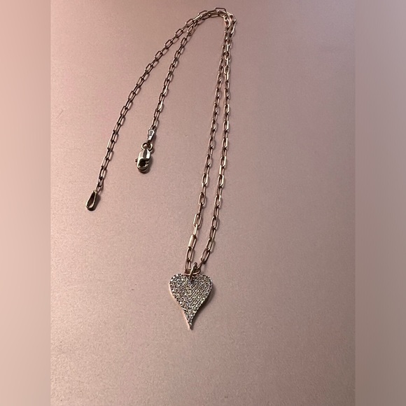 Shy creations 14k rose gold paper clip pave diamond elongated heart necklace - Picture 3 of 16